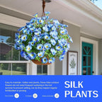 Artificial Flowers Fake Flowers Plants 13.3in Artificial Morning Glory Silk Flowers Uv Resistant Artificial Outdoor Plants 8PCS for Yard Decorations Outdoor(Blue)