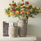 Ceramic Flower Vase Home Decor - 7.6 Inch Farmhouse Rustic Table Vases with Handle Living Room Decoration Decorative Vintage Pottery for Kitchen Shelf Coffee Dining Bookshelf Fireplace Centerpiece