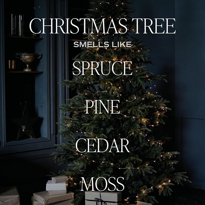 Sweet Water Decor Christmas Tree Candle - Spruce, Pine Needles and Evergreen Candles Scented Soy Candles for Home - Christmas Candle Gold Foil Pattern 9oz Clear Jar, 40 Hour Burn Time, Made in the USA