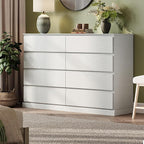 LINSY HOME 8 Drawer Dresser for Bedroom, 53" Wide Chest of Deep Drawers, Modern Farmhouse Wood Dressers with Storage, Large Drawer Organizer for Bedroom, Living Room, Handless Design, White
