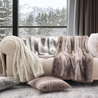 Ultra Soft Luxury Fluffy Mink Faux Fur Throw Blanket, Thick Warm Fall Winter Blankets for Bed, Couch, Cozy Plush Reversible Blanket for Chair, Sofa (Tipped Champagne Ivory, 50"x60")