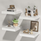 Square Floating Shelves for Wall, 10" W x 10" D x 1.2" H, Small Wooden Wall Mounted Display Shelves with Invisible Brackets for Living Room, Bedroom, Bathroom, Kitchen Decor, Set of 4, White