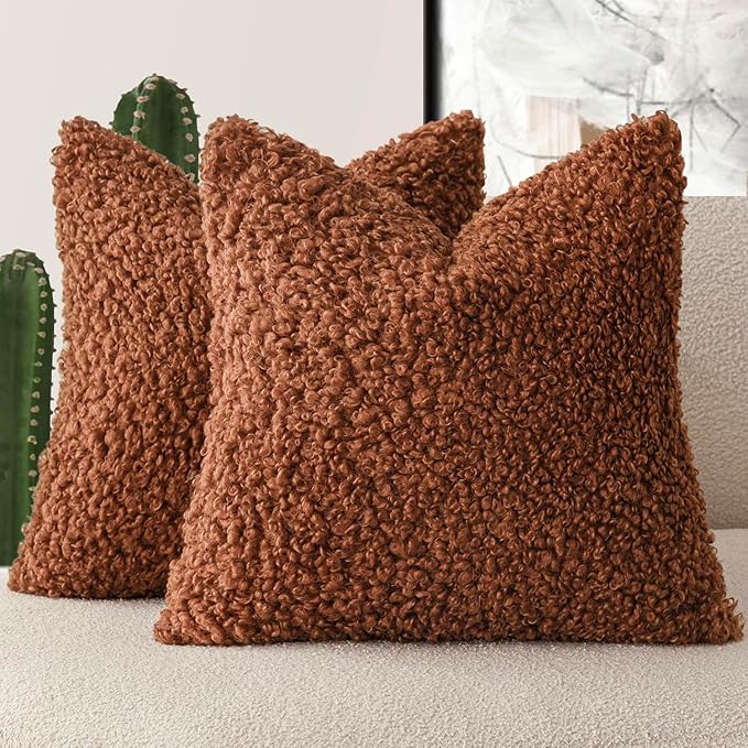 Foindtower 2 Pieces 26x26 Inch Hazel Brown,Faux Fur Throw Pillow Cover Accent Sherpa Furry Pillow Covers Fuzzy Soft Pillowcases Cozy Sheepskin Decorative Fleece Cushion Case for Bed Couch Living Room