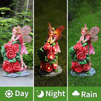 Solar Garden Outdoor Statues Cute Flower Fairy with 7 LED Solar Figurine for Lawn,Patio, Balcony, Yard Unique Housewarming Gift, for Woman, Mom, Grandma