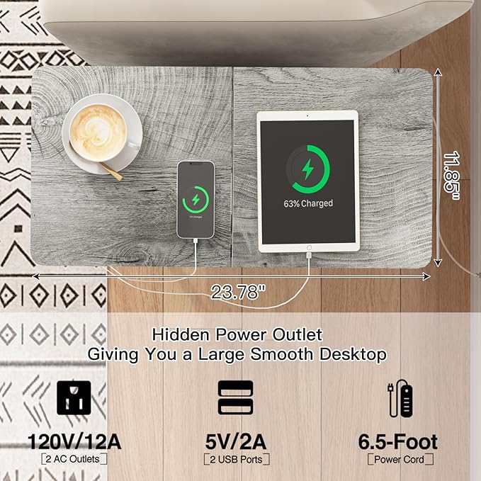 LIDYUK End Table with Charging Station, Narrow Side Table with Drawer and USB Ports & Power Outlets, Nightstand Bedside Tables for Small Spaces, Bedroom, Living Room, Light Grey, Set of 2