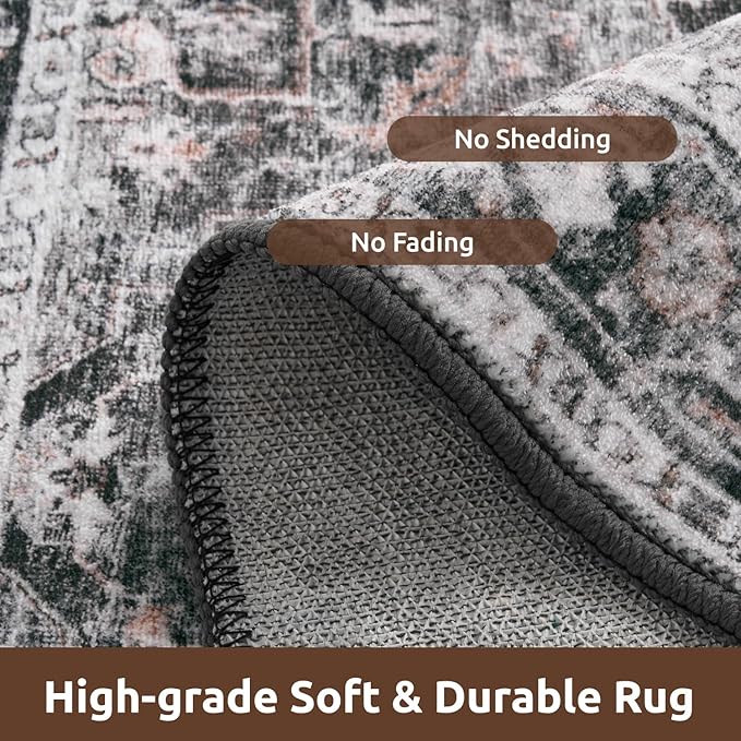 AMOAMI-3X5 Area Rug-Soft Washable Rugs for Living Room Bedroom -Non Slip Entryway Rug-Indoor Vintage Throw Rug Accent Rug for Living Room Laundry Room Kitchen Bathroom Bedside Dark Grey & Black