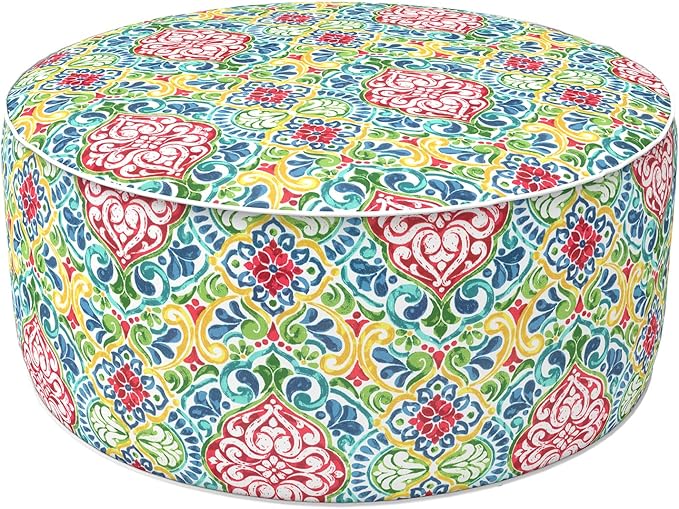 LVTXIII Indoor/Outdoor Inflatable Ottoman, D31 x H14 Inch Large Round Ottoman, All Weather Foot Rest Stool, Portable Footrest for Patio, Garden, Camping and Home - Damask Red