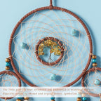 Pretty Jolly Brown Feather Dream Catchers Wall Decor with Chakras Tree of Life Crystal Stone Ornament Handmade Dreamcatchers for Adult Boys Girls Bedroom Dorm Party Birthday Blessing Gift-5Rings