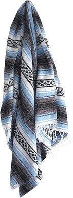 Del Mex Classic Mexican Blanket, Large Authentic Woven Falsa Throw (70"x50"), Artisan Southwest Décor for Beach, Yoga, Outdoors (Light Blue)