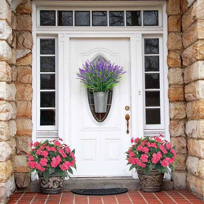 Artificial Impatiens Bouquet Flowers for Outdoors Silk Faux Flowers for Outdoor Impatiens Plants Decor Indoor Planters Kitchen Planters and Balcony Decorations 2PCS（Rose Red）