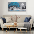 TAIJXAGSG Wall Art For Living Room Blue Tree Moon Canvas Art Wall Decor Artwork Print Painting 20" X 40" Canvas Picture For Bedroom Decor Modern Salon Kitchen Office Hang A Picture