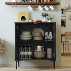 3More Accent Cabinet with 2 Doors,Sideboard Buffet Cabinet with Iron Legs and Adjustable Shelf,3D Lattice Design for Living Room, Entrance, Dining Room,Black