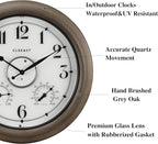CLXEAST Illuminated Outdoor Clocks Waterproof 18 Inch with Smart Sensor,Large Outdoor Pool Clock with Temperature & Hygrometer,Grey Oak/Faux Barnwood,House Warming Gifts New Home