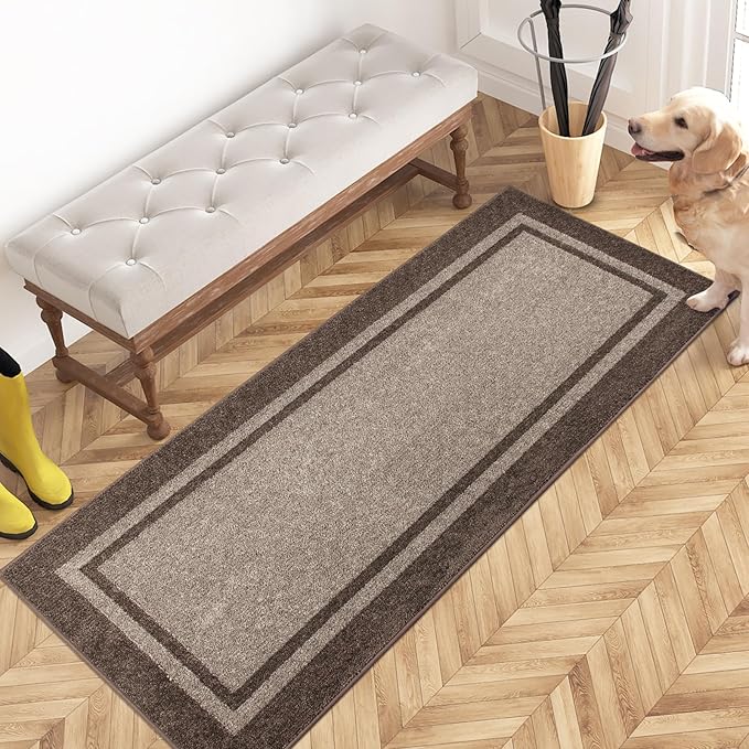 PURRUGS Dirt Trapping Door Mat 24" x 60", Non-Slip/Skid Machine Washable Entryway Rug, Shoes Scraper, Area Rug, Super Absorbent Welcome Mat for Muddy Wet Shoes and Paws, Beige & Grayish Brown