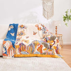 Boho Throw Blanket, 100% Cotton Ultra Soft Luxury Throw Rustic Quilt, 50"x60" Floral Bird Butterfly Farmhouse Decor Bed Blankets, All Season Rustic Reversible Bohemian Throw for Bed - Yellow