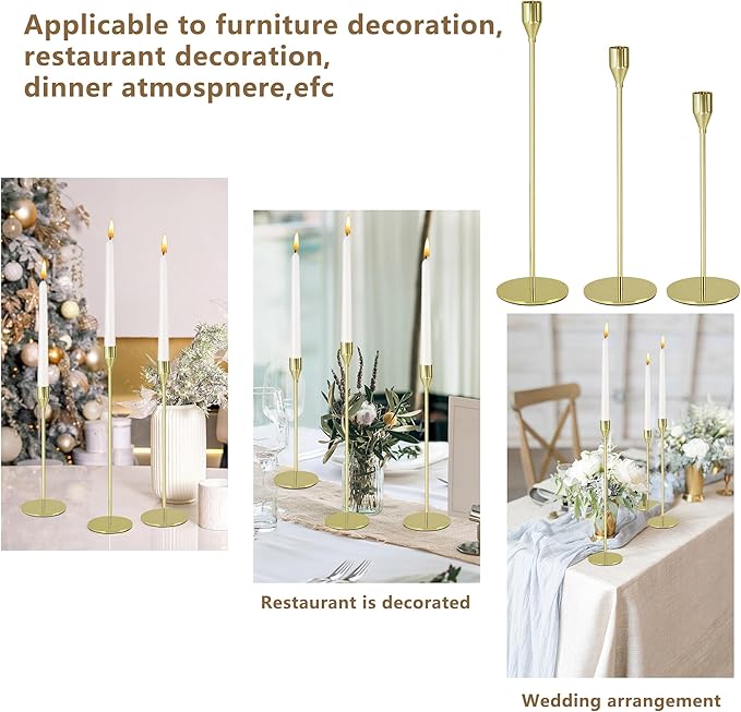 Gold Candlestick Holders,Set of 6 Gold Candle Candlestick Holder,Metal Candle Stick Holder Decor for Wedding, Dinning, Party,Fit 3/4" Thick Tapered or Led Candle