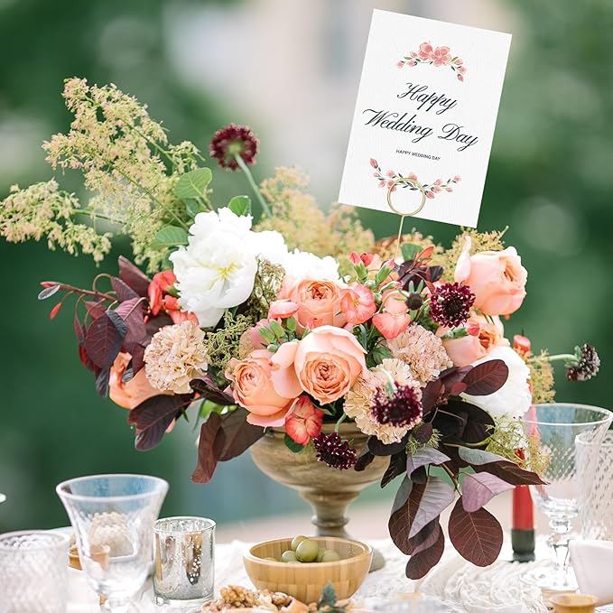 Picture Holders for Centerpieces,40Pcs Gift Card Holder Picks,Metal Photo Holders for Centerpieces,Sticks for Flower Bouquet Wedding Party Birthday (Round Shaped)