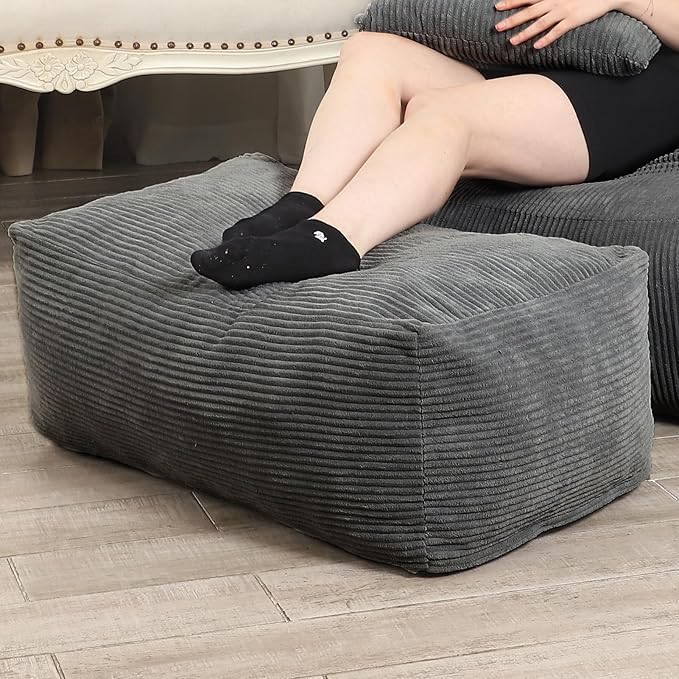 Square Pouf Ottoman, Comfy Lazy Floor Footrest with Memory Foam Filling for Living Room, Grey