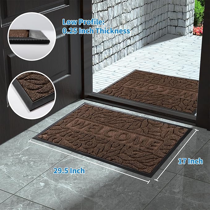 Yimobra Welcome Mat Outdoor, 29.5x17 Waterproof Front Door Mat Outside Entrance, All-Weather Non Slip Front Doormat, Low-Profile Entryway Mats Indoor, Porch and Patio, Coffee