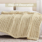 Chunky Knit Throw Blanket, 60''*80'' Knitted Throw Chenille Yarn for Bed Couch, Handmade Oatmeal Crochet Big Thick Blanket, Machine Washable Cute Comfy Blanket for Home Decor