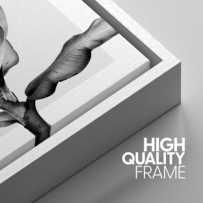 SIGNWIN Framed Canvas Print Wall Art Trio of Jungle Palms & Snake Succulents Floral Plants Photography Modern Art Minimalist Black and White for Living Room, Bedroom, Office - 24"x36"x3 White