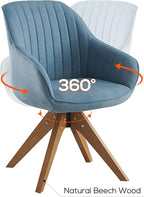Art Leon Office Chair No Wheels, Mid Century Modern Desk Chair No Wheels, Swivel Accent Chair with Solid Wood Legs, Upholstered Arm Chair for Small Spaces Living Room Bedroom, Blue