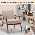 Furnimart Accent Chairs Set of 2, Mid-Century Modern Chair Reading Chairs with Extra-Thick Backrest, Wooden Armchairs for Living Room, Bedroom, Waiting Room, Beige Fabric