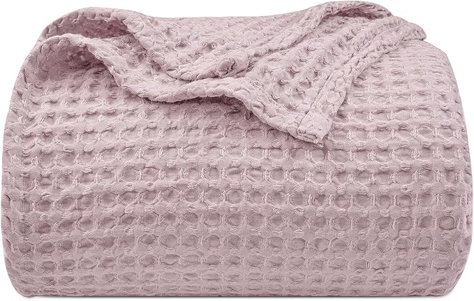 PHF Ultra Soft Waffle Weave Blanket King Size 104"x 90"- Washed Lightweight Breathable Cozy Woven Blanket for Bed - Aesthetic Decor for Couch Bedding Sofa Home Car - Dusty Rose