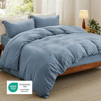 Bedsure Duvet Cover Queen Size with Fitted Sheet - 4 Pieces Prewashed Cotton-Like Extra Soft Bedding Set, Includes 1 Duvet Cover 90x90 Inches, 2 Pillow Shams, 1 Fitted Sheet, Mineral Blue
