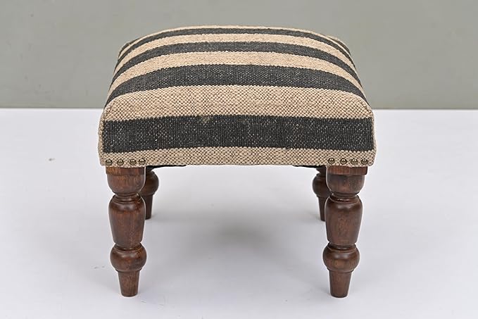 Handmade Jute Soft Ottomans Square Shape Stool for Sitting and Foot Rest with Wooden Legs, Entryway Modern Stool for Living Room, Bedroom, Hall (White, L 15.74 x W 15.74 x H 14 inch)