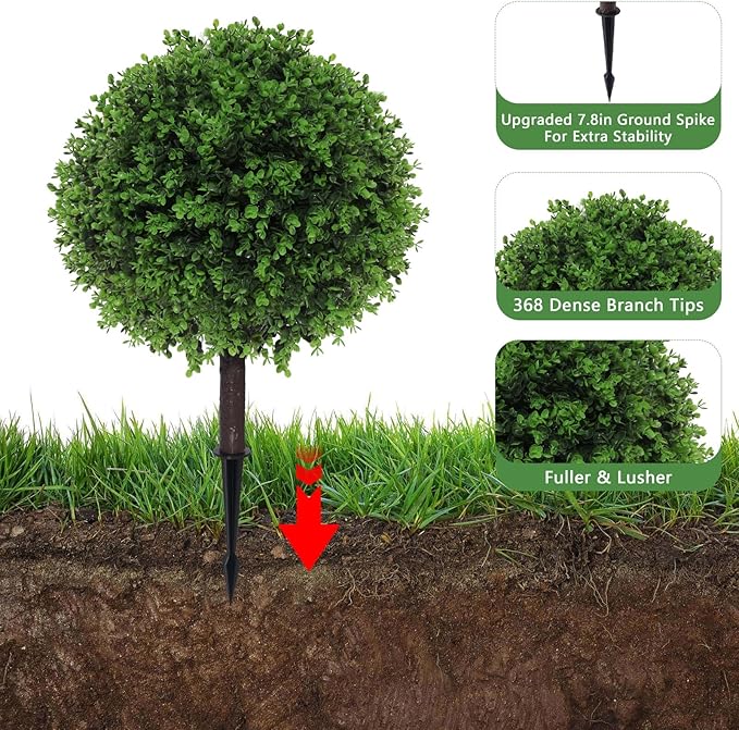 BAIJIALI Artificial Trees,2 Set of 16'' UV Resistant Fake Evergreen Shrubs Bushes Plants (Eucalyptus, 2 Packs)