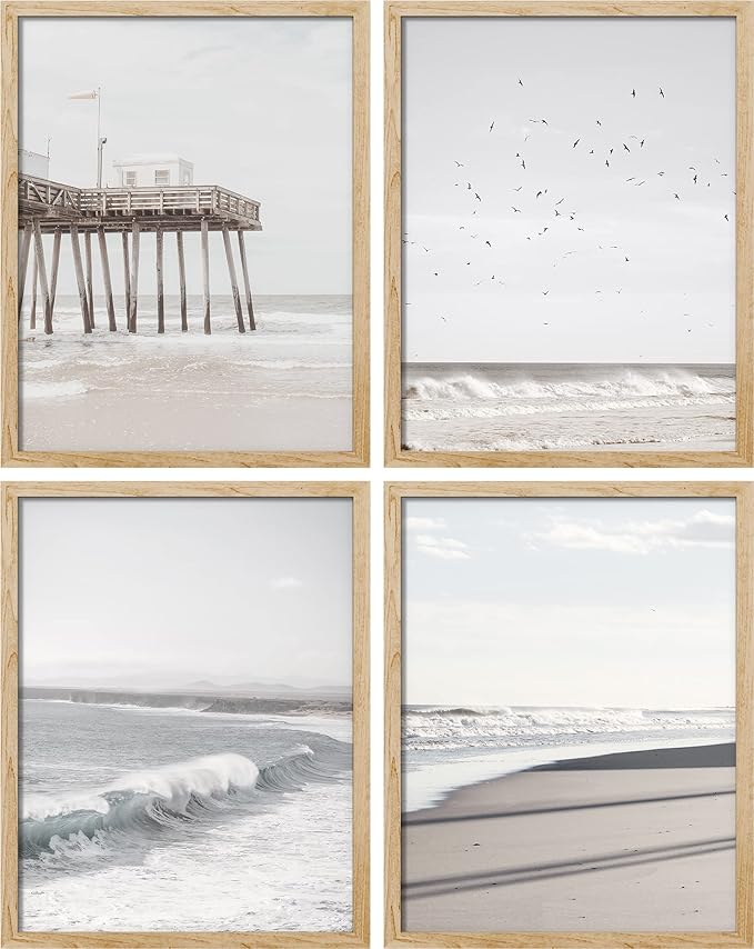 SIGNWIN Poster Bathroom Decor 11"x14"x 4, Wall Art Room Decor Multicolor for Living Room, Bedroom, Office White Minimalist California Ocean Beach Seashore Pier Nature Wilderness Realism Landscape