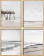 SIGNWIN Poster Bathroom Decor 8"x10"x 4, Wall Art Room Decor Multicolor for Living Room, Bedroom, Office White Minimalist California Ocean Beach Seashore Pier Nature Wilderness Realism Landscape