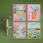 SIGNWIN Framed Vibrant Landscape and Pineapple Colorful Preppy Room Decor Pink Decor Digital Art Modern Art Decorative Multicolor Scenic for Bedroom - 11"x14"x4 Natural