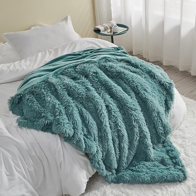 GONAAP Fuzzy Faux Fur Throw Blanket Light Teal Super Soft Cozy Plush Fuzzy Shaggy Blanket for Couch Sofa Bed (Light Teal, Throw(50"x60"))