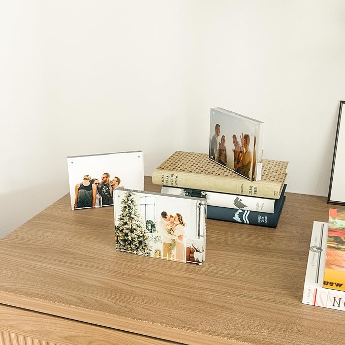 Acrylic 4x6 Picture Frames 4 Pack, Magnetic Photo Picture Display Frames 6 x 4, Double Sided Frameless Desk Picture Frames for Office, UV Protection