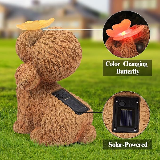 Dog Statues Outdoor Decor, Solar Lights Outdoor Statue Garden Decorations Solar Dog Ornaments for Patio, Lawn, Yard Art Decoration, Housewarming Garden Gift