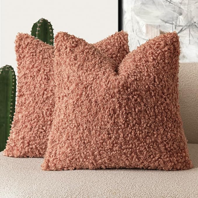 Foindtower 2 Pieces 20x20 Inch Dusty Pink, Faux Fur Throw Pillow Cover Accent Sherpa Furry Pillow Covers Fuzzy Soft Pillowcases Cozy Sheepskin Decorative Fleece Cushion Case for Bed Couch Living Room