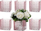 Square Vases Set of 6, 5" x 5" x 5" Square Glass Vases for Flowers, Pink Flower Vase for Centerpieces, Small Bubble Vase for Wedding, Party, Home, Office, Parties, Events