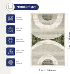 Abani Mid-Century Green Arch Washable Area Rug – 2' x 3' – Modern Geometric Design – Ivy Collection – Non-Shedding, Easy to Clean – Durable for High Traffic Areas – Living Room, Bedroom & Office