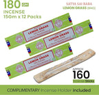 Satya Lemon Grass & Nagchampa Incense - 15gmx12 Pack with Raajsee Incense Holder