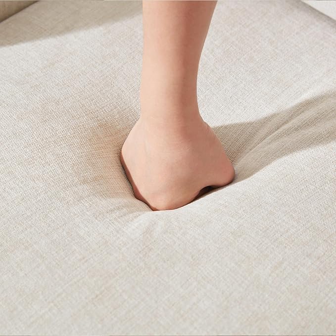 VKNOW Upholstered Dining Chairs, Modern Kitchen Chairs Dinner Chairs with 4 Casters, Linen Armchair for Bedroom Reading Room Living Room, Beige