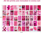 Y2K BOO Vibrant Pink Wall Collage Kit - 50pcs Aesthetic Posters for Room Decor, Perfect Dorm and Bedroom Wall Art, Fun and Feminine Pink Collage Kit for Teen Girls' Playful Rooms