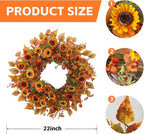 22 inch Artificial Fall Wreaths for Front Door,Autumn Wreath with Eucalyptus Leaves and Chrysanthemum Suitable for Indoor Outdoor Harvest Festival Thanksgiving Day Farmhouse Holiday Decor.