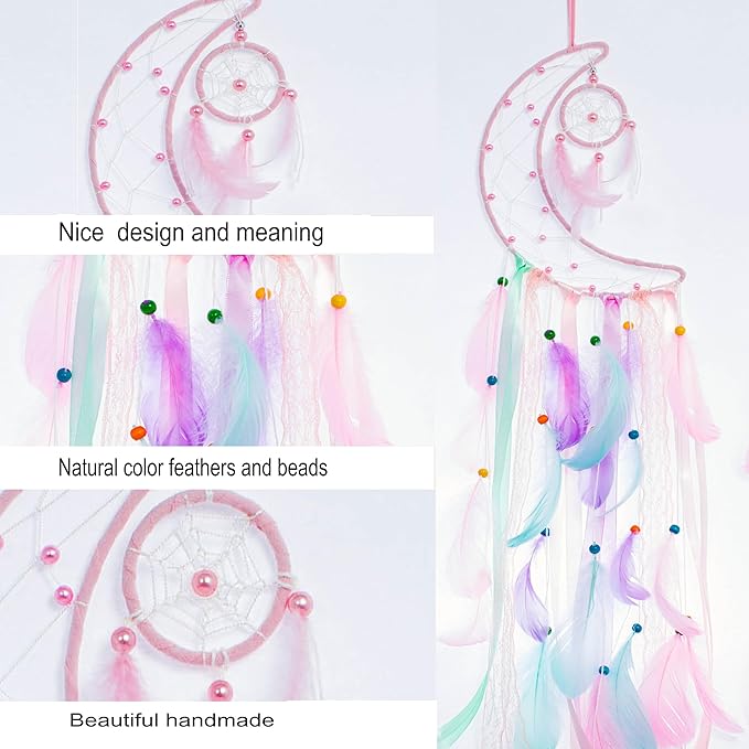 3 Pack Pink Star Moon Sun Dream Catcher - Pink Dream Catchers for Girls Room Decor, Teen Girl Room Decor, Grils Bedroom Decor,Gril Room Decor,Teen Room Decor for Girls