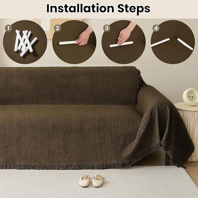 Sofa Covers for 3 Cushion Couch Chenille Couch Cover for Dogs Khaki Sofa Slipcover Living Room Pet Furniture Protector Washable Stain Resistant 1-Piece Couch Cover, 71"x118"