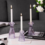Lysenn Glass Candle Stick Holder Set of 6 – Premium Taper Candle Holders for Romantic Ambiance - Candle Sticks Holder Decor for Special Occasions - Purple