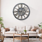 HOIBAI Large Wall Clock Oversized 30 Inch Clocks for Living Room Decor Wall Decor Farmhouse Vintage Rustic Industrial Roman Big Chic Home Decor Wall Clock for House Bedroom, Moving Gears Clock