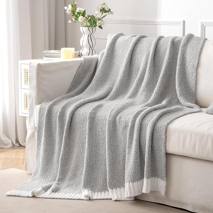 MIULEE Super Soft Throw Blanket for Couch, Light Grey Cozy Fluffy Warm Blankets Lightweight Knit Throw Blankets for Sofa, Bed, Chair, Living Room, Camping, Picnic, 60 x 80 inch