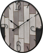 24" Metal Frame Number Multi-Color Mosiac Brown Wooden Wall Clock (Muti-Brown, 24 inch)